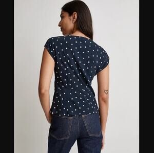Madewell Womens XS Navy Blue Polka Dot V Neck Cap Sleeve Top NWOT